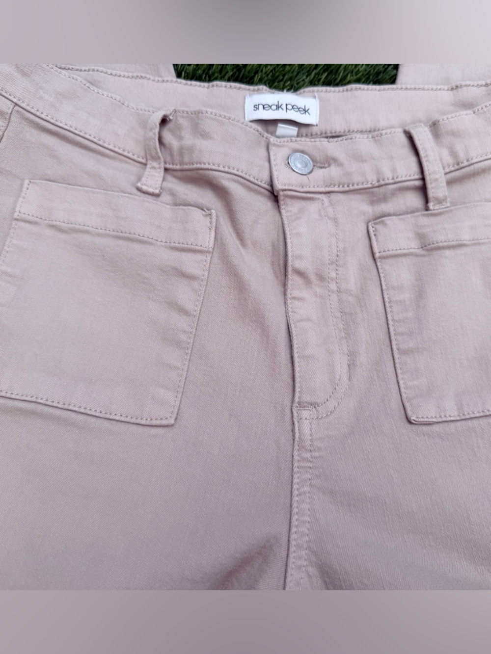 Shop Avara Boutique Tan Cropped Wide Leg Jeans with Patch Pockets - Picture 4 of 10